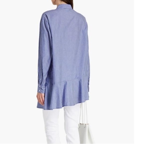 Veronica Beard Gilda Asymmetric Striped Cotton Shirt Size 10 - Picture 3 of 14